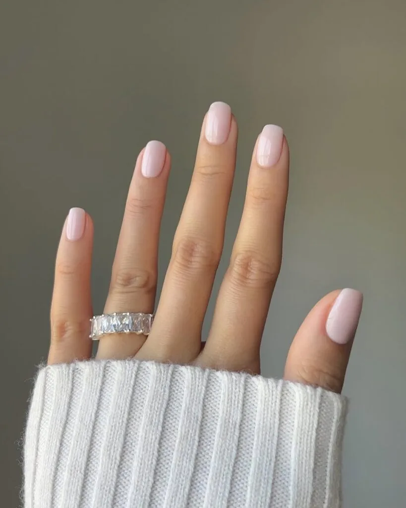Soft blush old money nails, short and round, cozy and minimal for understated luxury.
